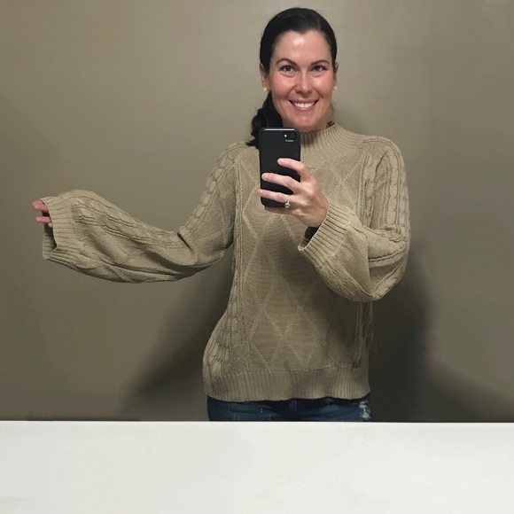 Beige Long Sleeve Mock Turtle Neck Sweater 31175TI - Picture 7 of 9